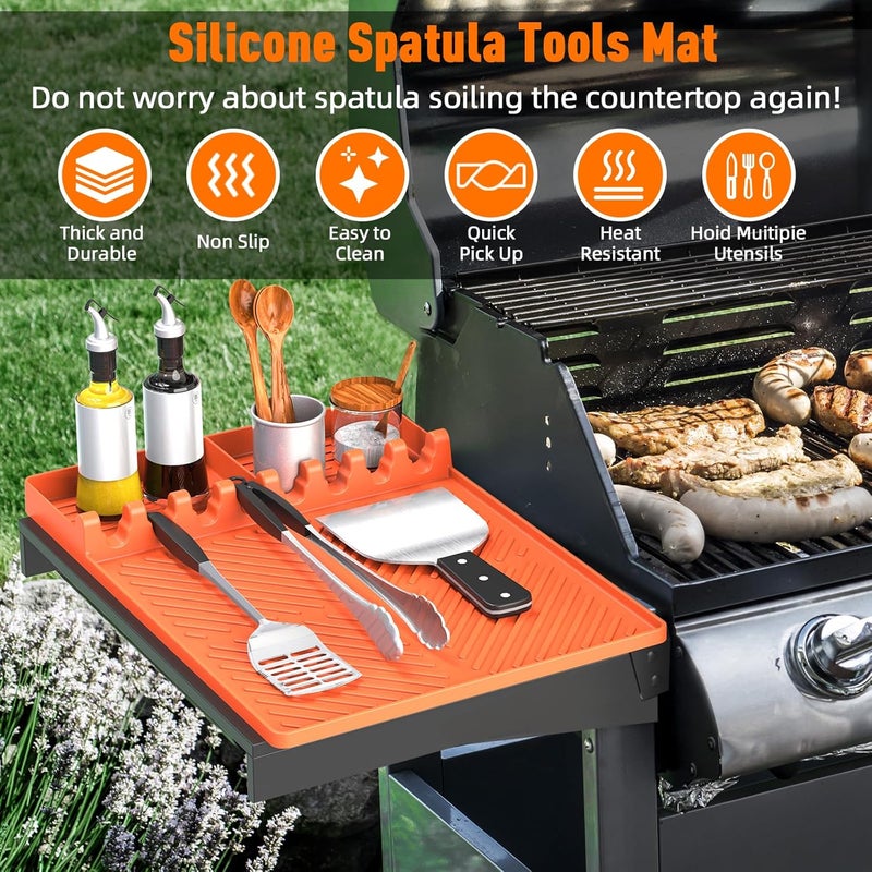 lanlw Silicone Grill Mat Compatible with Blackstone, BBQ Griddle Tools Mat with Drip Pad, Spatula Mat for Outdoor Kitchen Counter, Gifts for Men (Orange) - Image 2